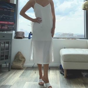 Elegant White midi slip dress with lining and adjustable straps